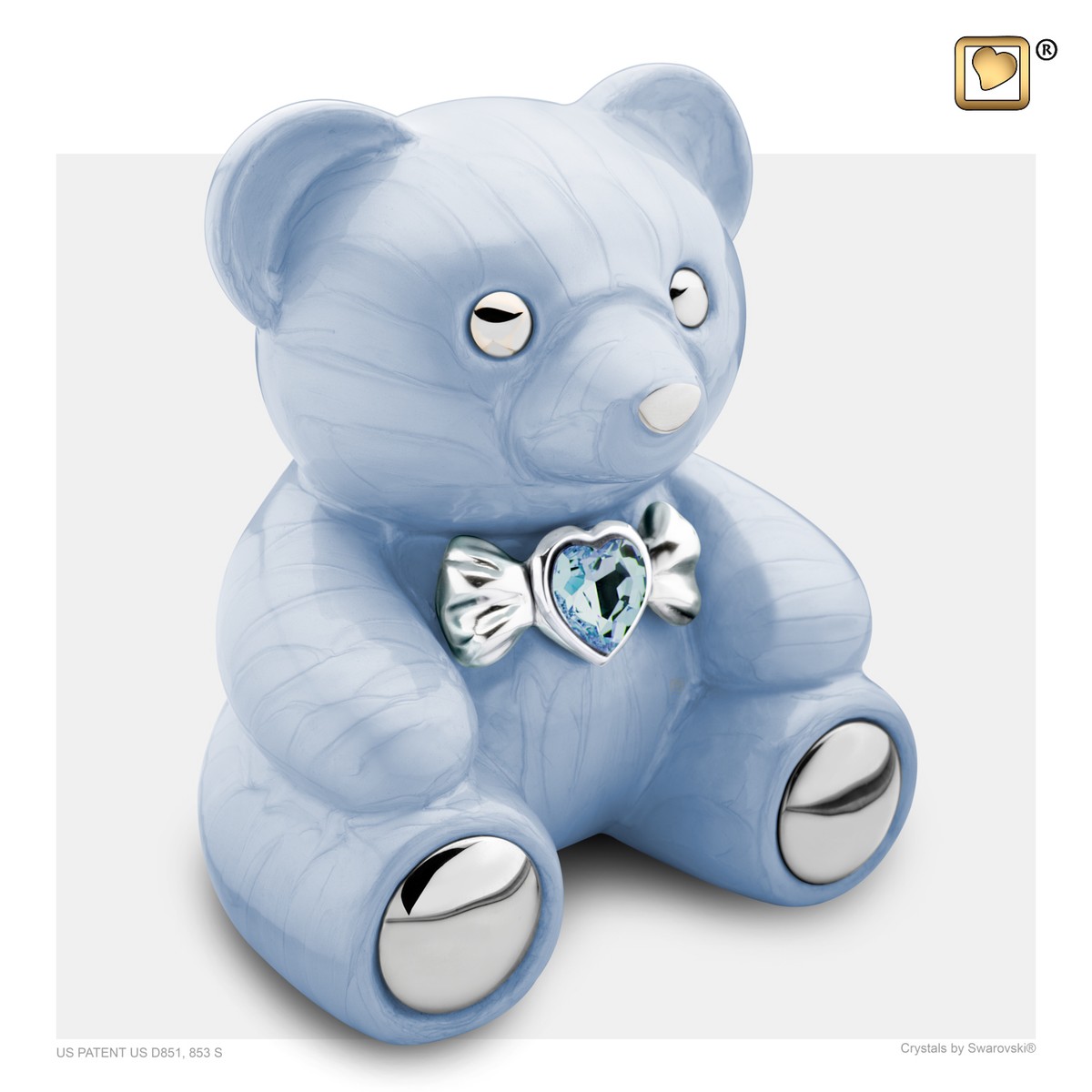 CuddleBear Child urn Pearl Blue&Pol Silver with Swarovski